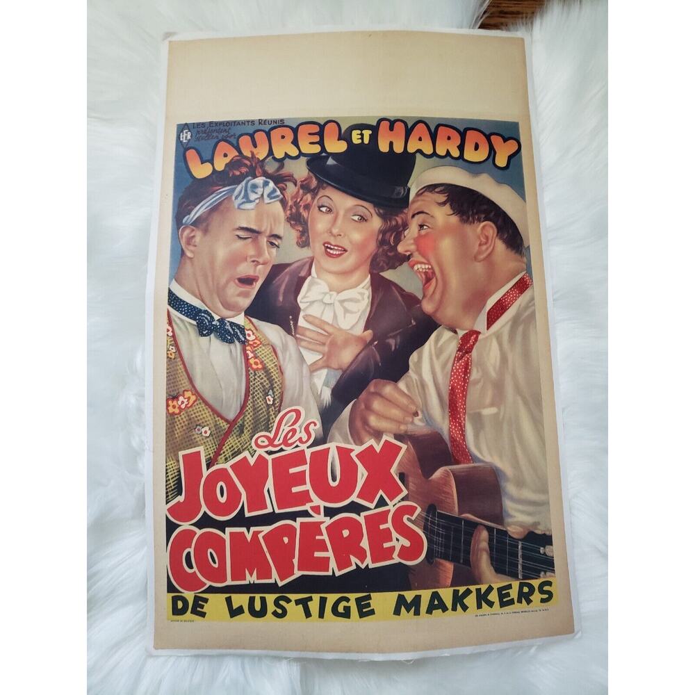 Laurel & Hardy THE HAPPY COMRADES Belgium 14 x 22 Movie Poster Linenbacked
